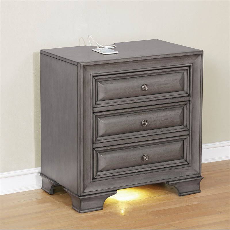 Gray Solid Wood 3-Drawer Nightstand E78611