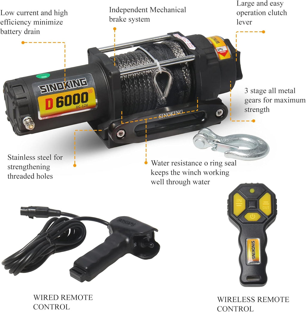 6000lb 12V Winch with Synthetic Rope and Wireless Remote Control I59584