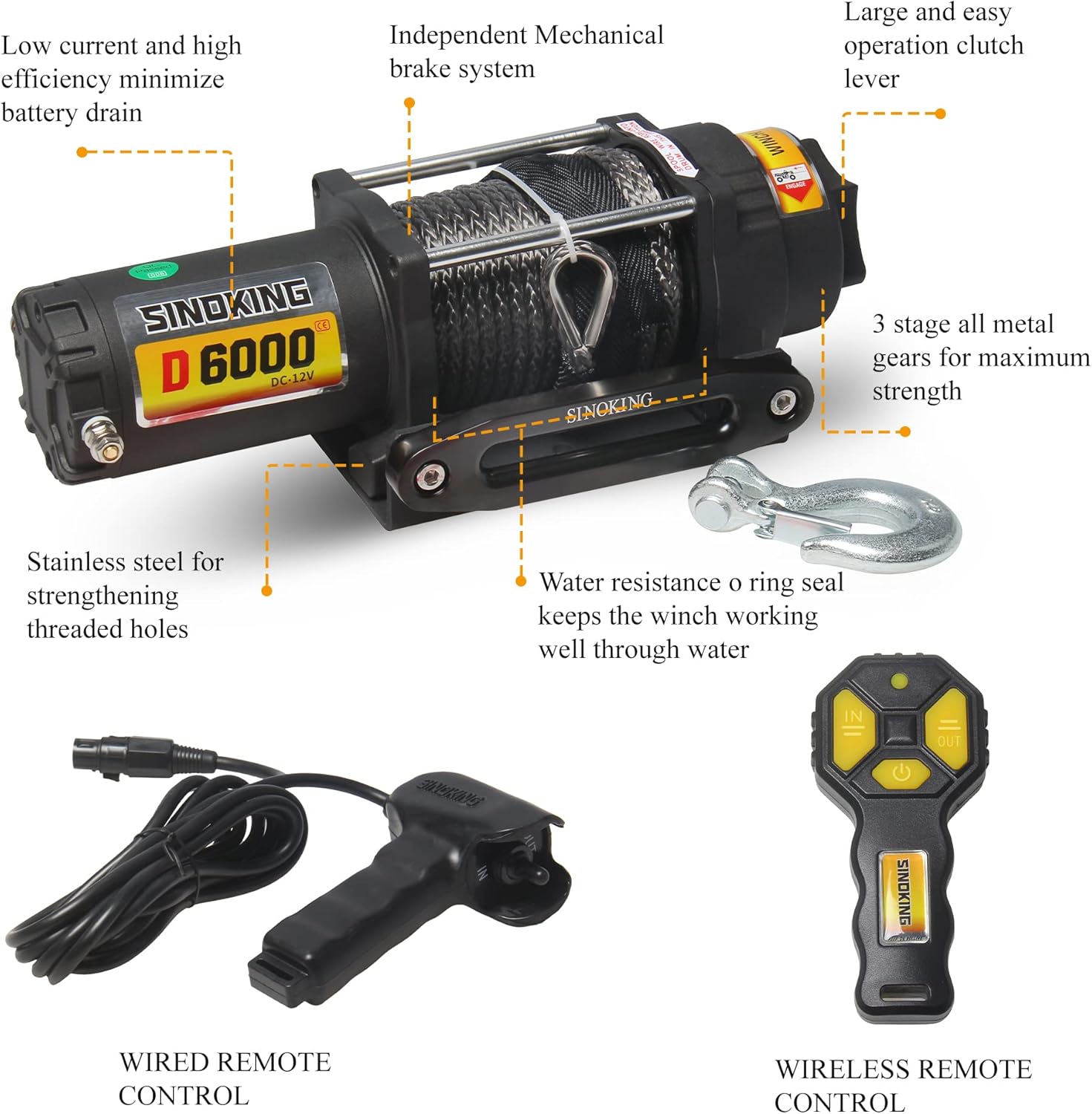 6000lb 12V Winch with Synthetic Rope and Wireless Remote Control I59584
