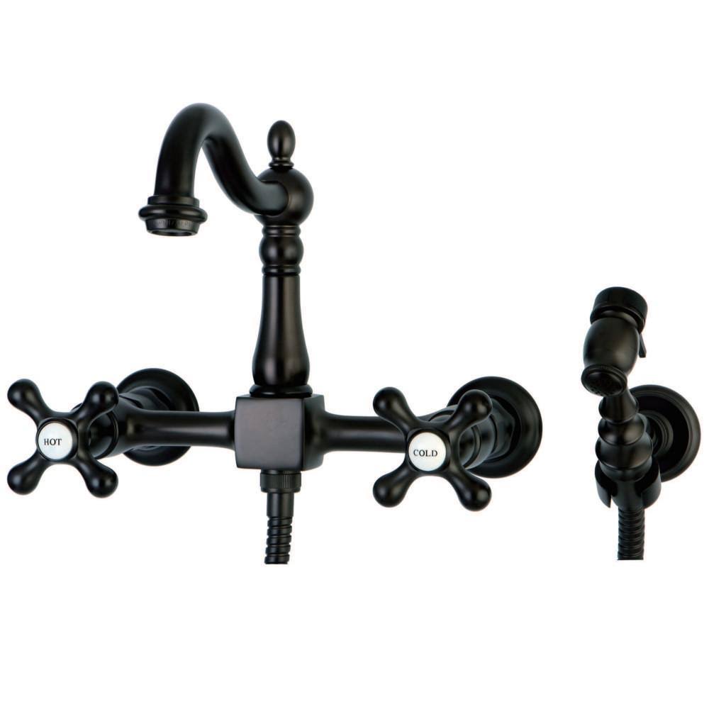 Polished Nickel Wall Mount Bridge Kitchen Faucet with Brass Sprayer K9979