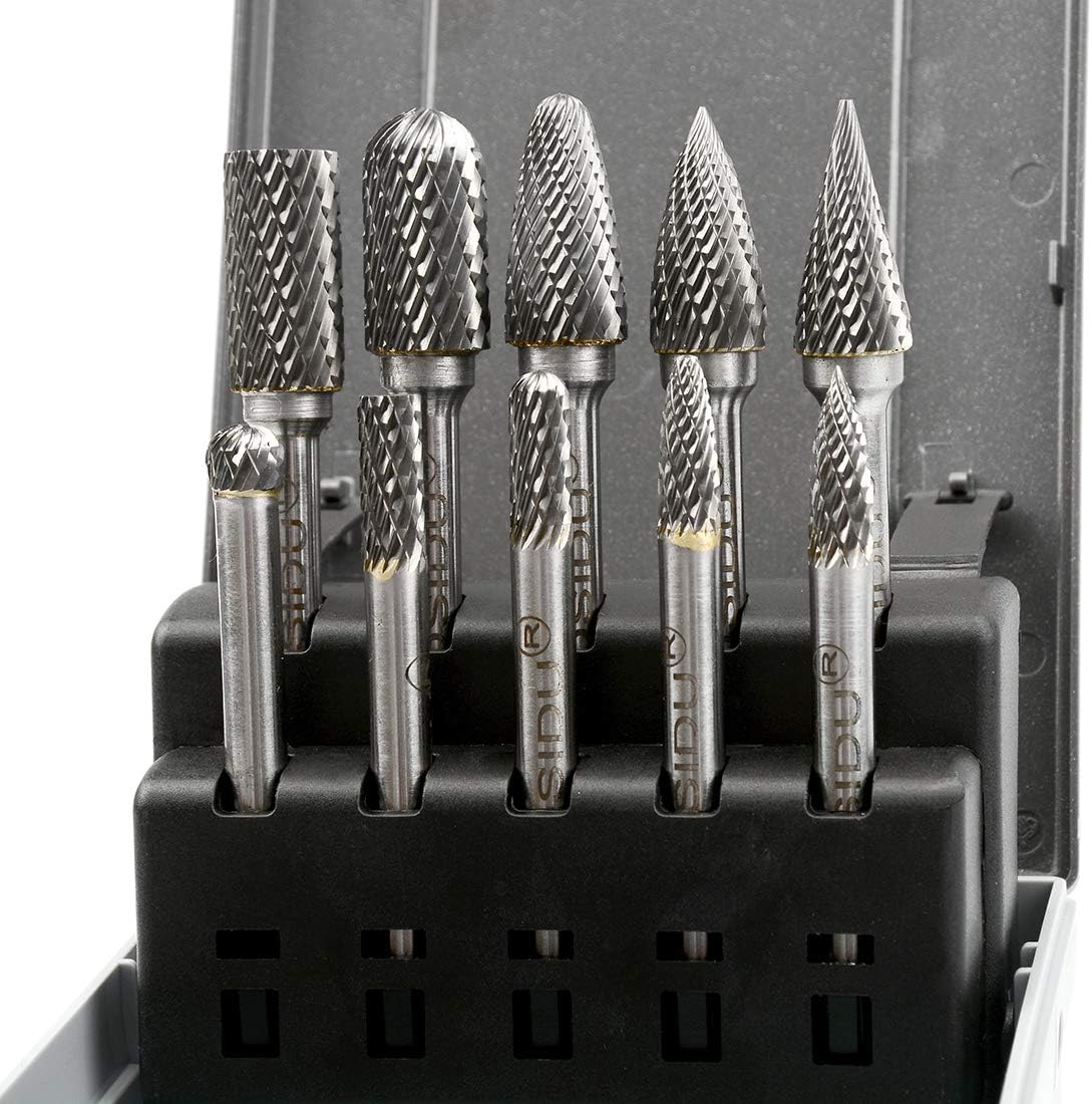 10pcs 1/4 Inch Shank Double Cut Carbide Rotary Burr Set Y986540