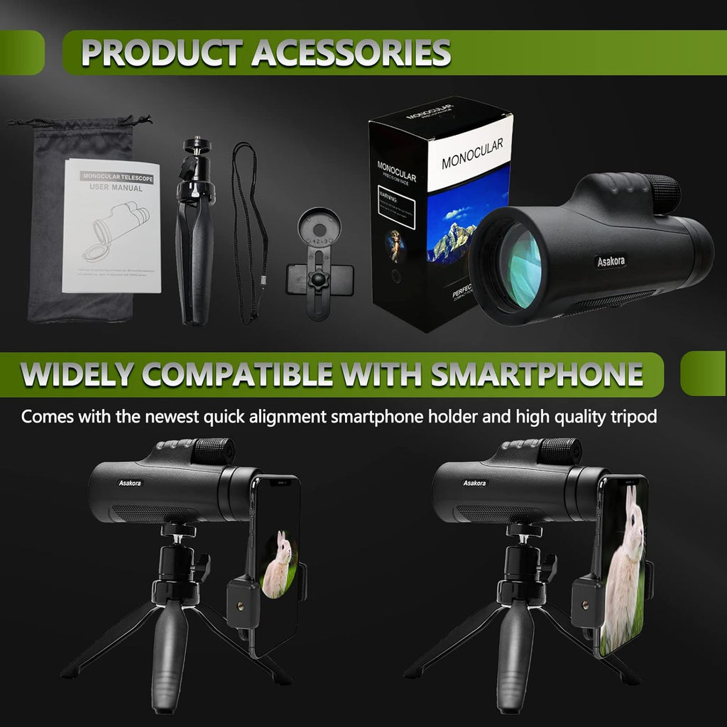 12x50 Waterproof Monocular with Smartphone Adapter & Tripod Q4704
