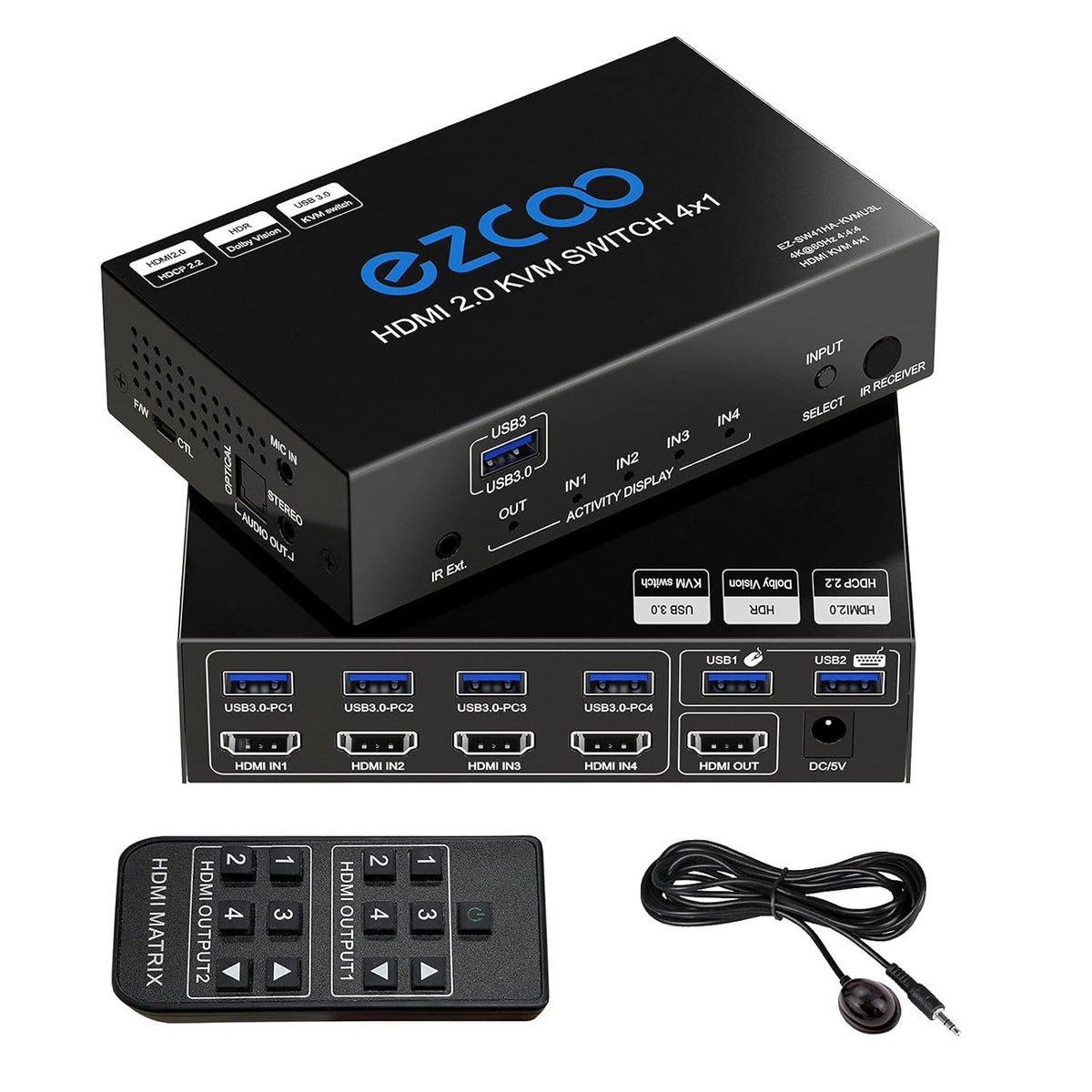 4-Port USB 3.0 KVM Switch HDMI 4K 60Hz with USB Peripheral Hub P29935