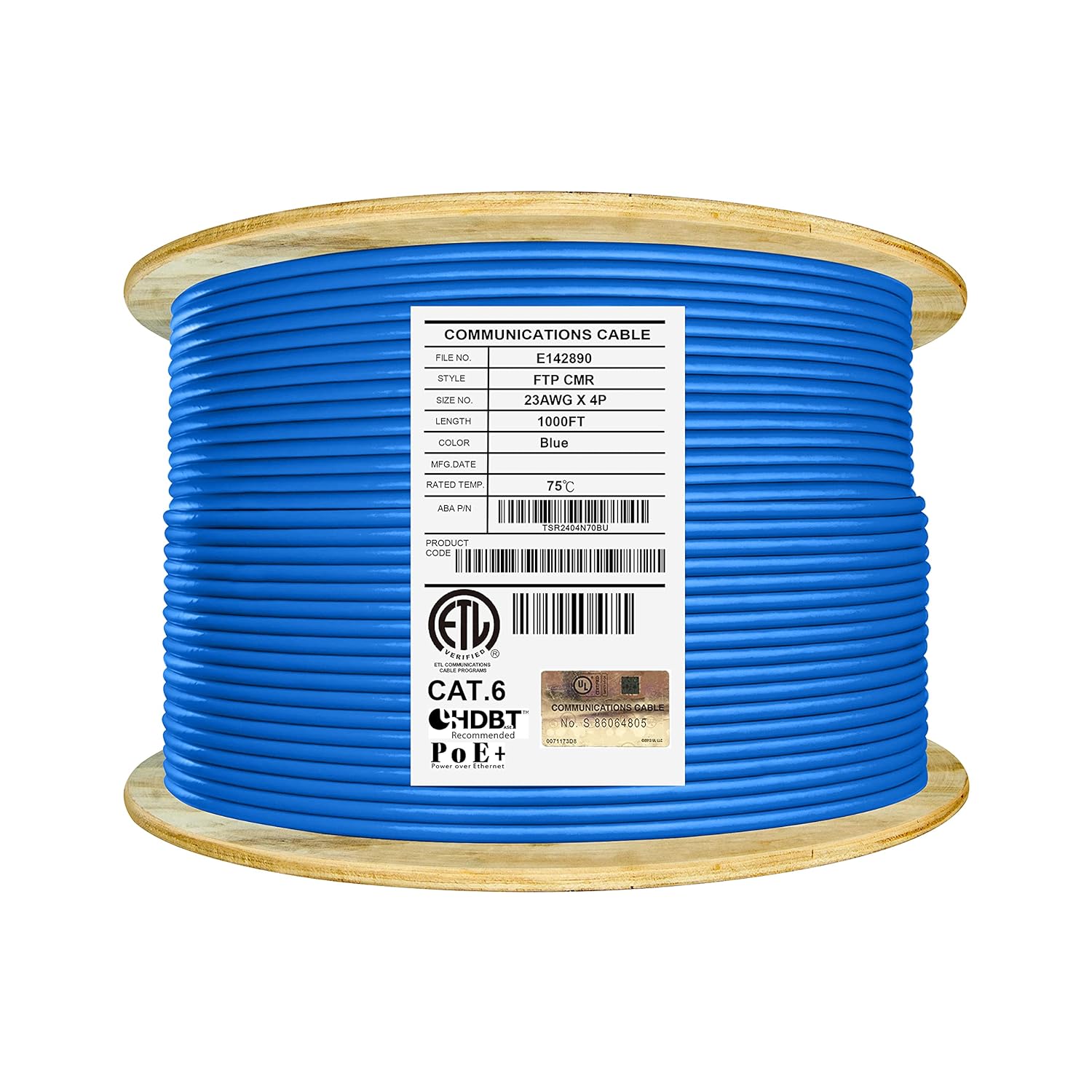 Bulk Ethernet Cable Reel, Cat6 Shielded Riser, 1000ft, F/UTP 23AWG, Solid Bare Copper, Orange W3994