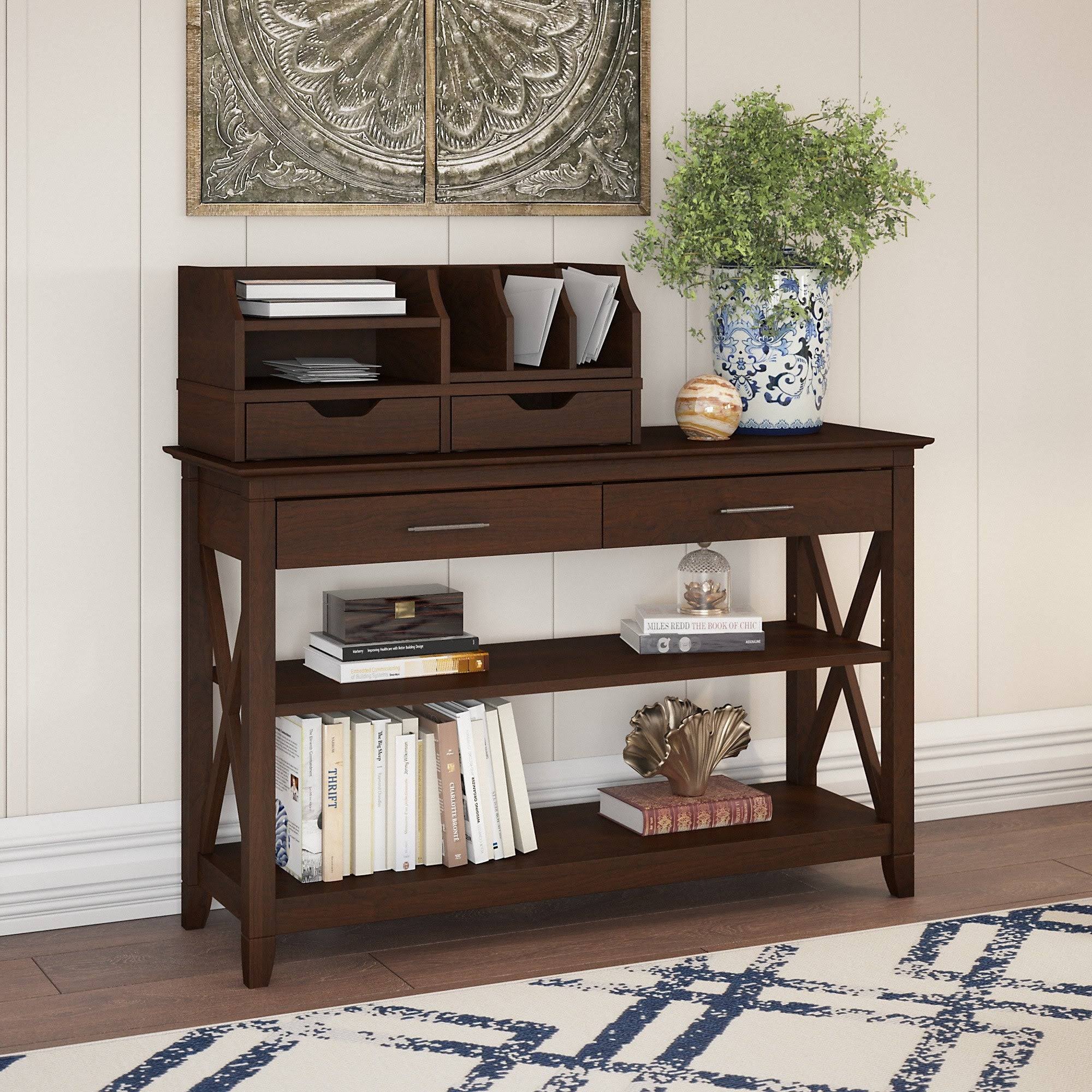 Bing Cherry Console Table with Storage and Desktop Organizers W48509