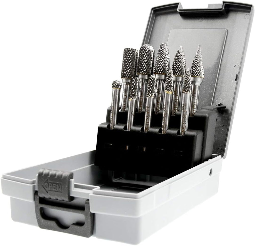 10pcs 1/4 Inch Shank Double Cut Carbide Rotary Burr Set Y986540