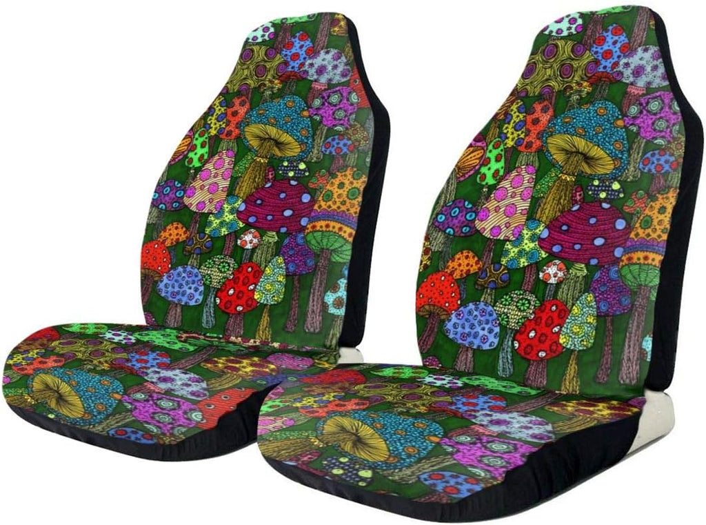Cartoon Mushroom Art Car Seat Cover Full Set of 2 Vehicle Seat Protector L122389