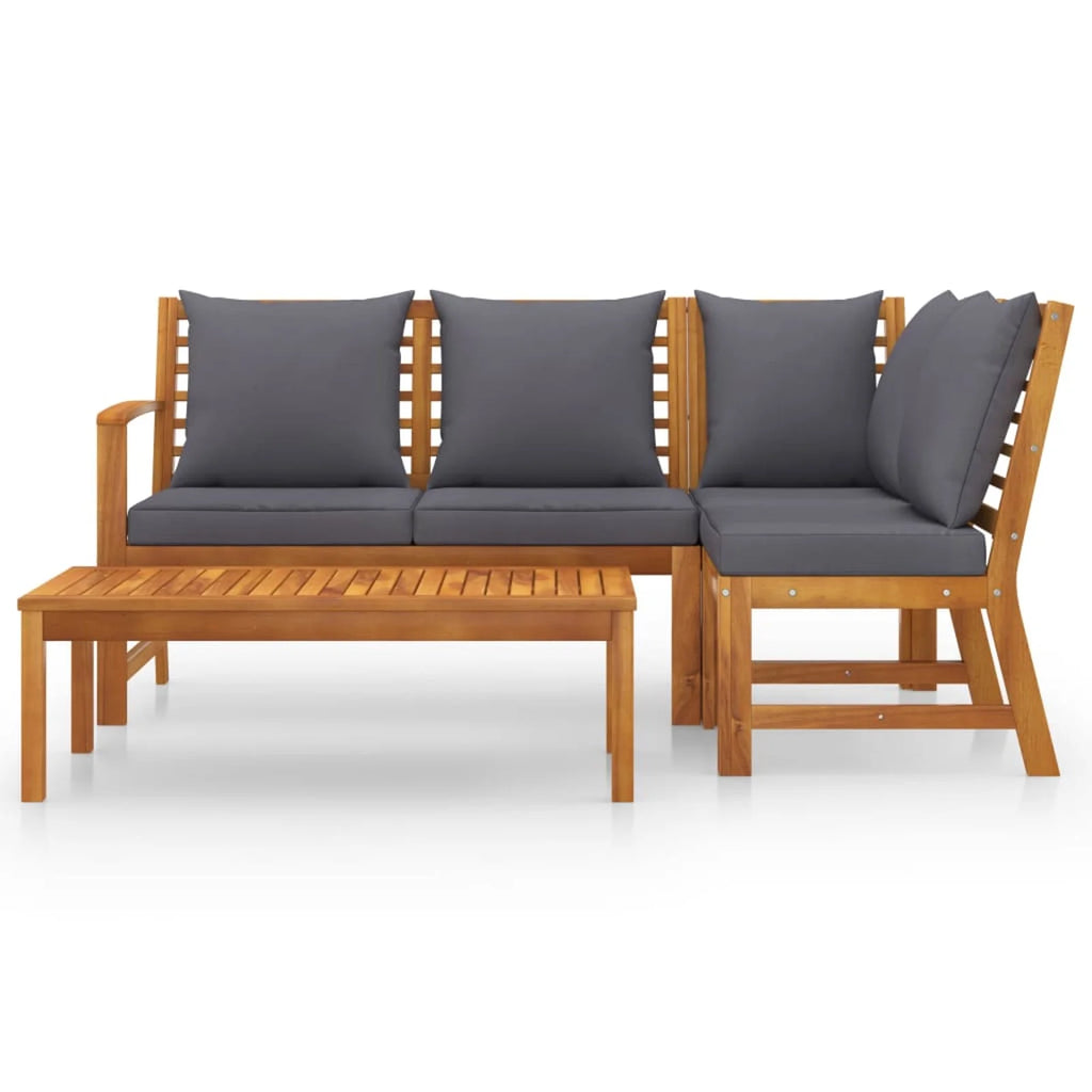 4 Piece Patio Lounge Set with Dark Gray Cushions Acacia Wood Outdoor Sectional Sofa Set R638
