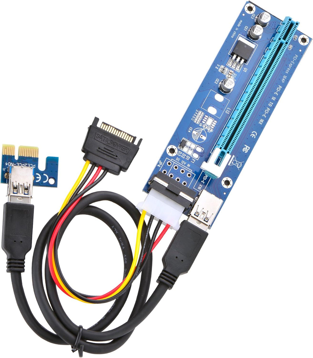 PCI Express 16x to 1x Powered Riser Adapter Card with 60cm USB 3.0 Extension Cable and 6-Pin PCI-E to SATA Power Cable (2 Pack 6 Pin) Q920