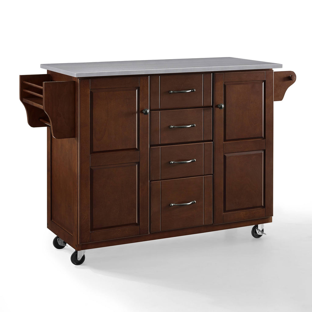 Mahogany Stainless Steel Top Kitchen Cart Y4668