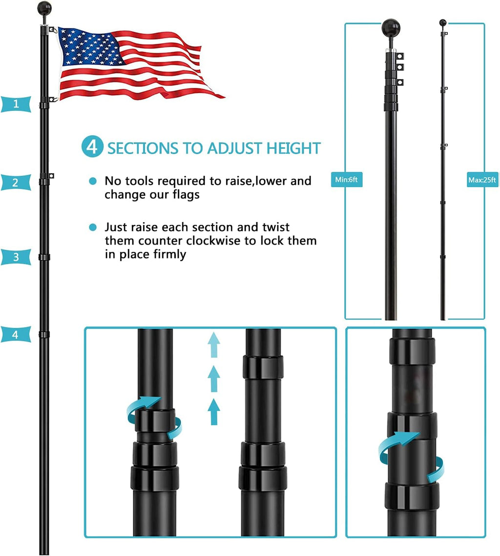 20FT Telescoping Black Flag Pole Kit with 3x5 American Flag R296131