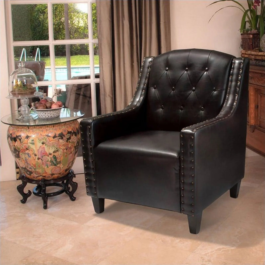 Dark Espresso Tufted Leather Club Chair H341133