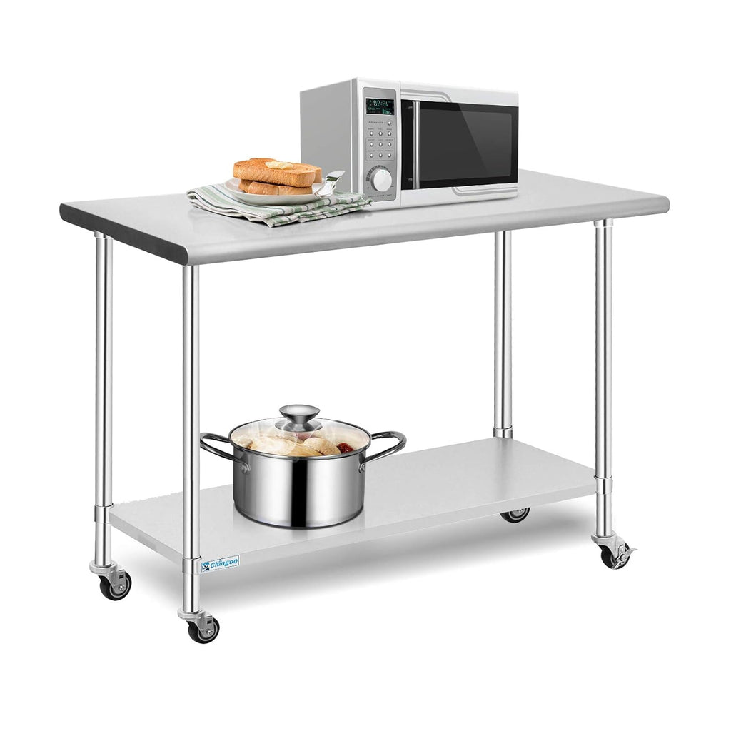 Stainless Steel Prep Table with Undershelf and Caster Wheels R19076