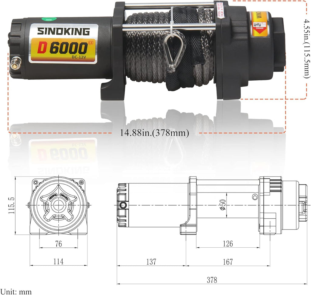 6000lb 12V Winch with Synthetic Rope and Wireless Remote Control I59584
