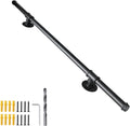 Black Metal Galvanized Steel Staircase Handrail with 4 Wall Mount Support I514012