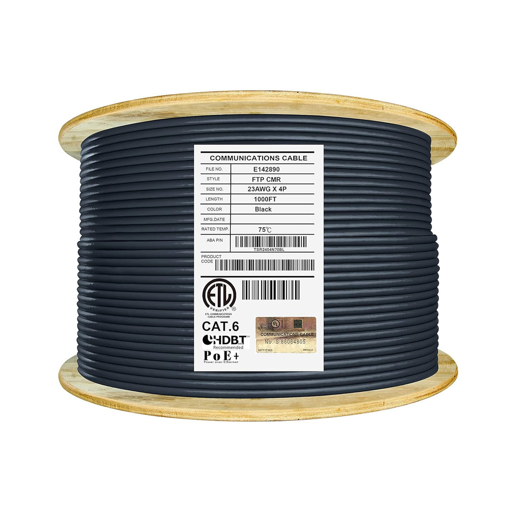 Bulk Ethernet Cable Reel, Cat6 Shielded Riser, 1000ft, F/UTP 23AWG, Solid Bare Copper, Orange W3994