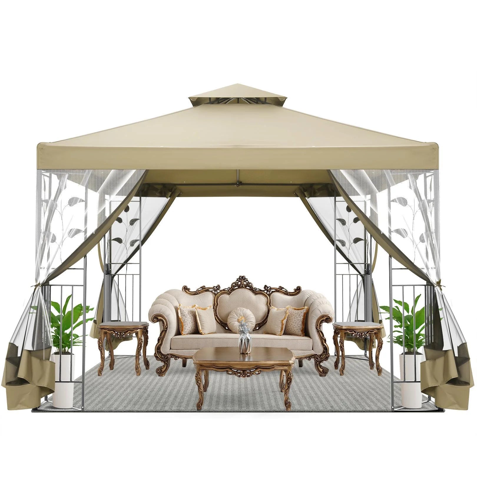 Outdoor Gazebo Canopy with 4 Detachable Mosquito Nets P3059