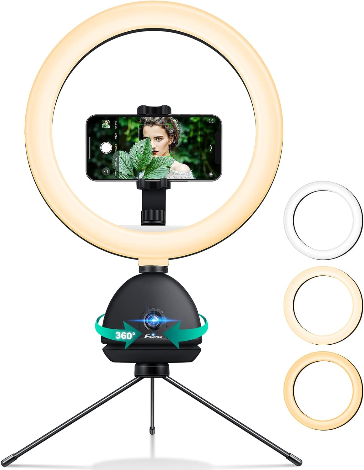 Auto Face Tracking Phone Holder with 10'' Selfie Ring Light and Tripod Stand Y108375