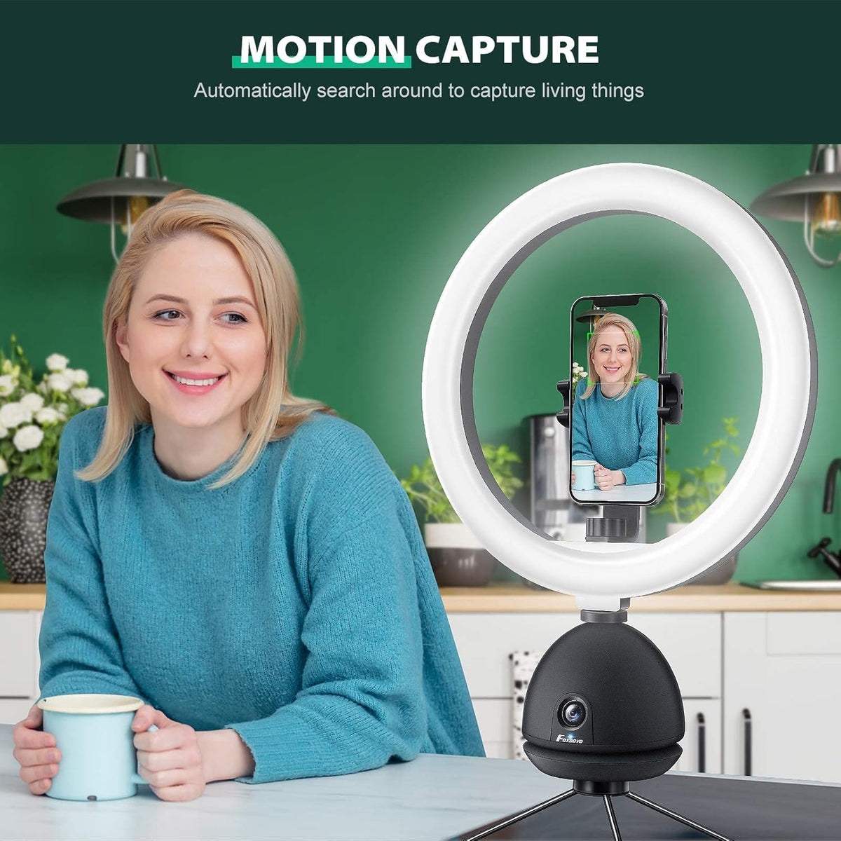 Auto Face Tracking Phone Holder with 10'' Selfie Ring Light and Tripod Stand Y108375