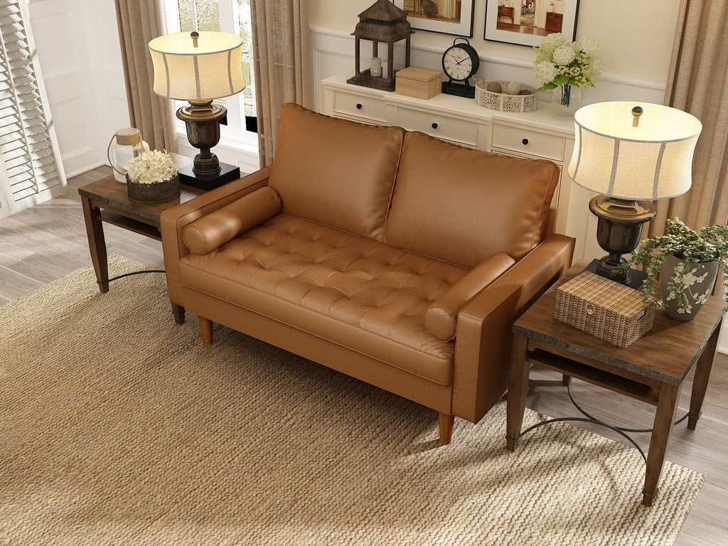 Tan Brown Faux Leather Loveseat W58688