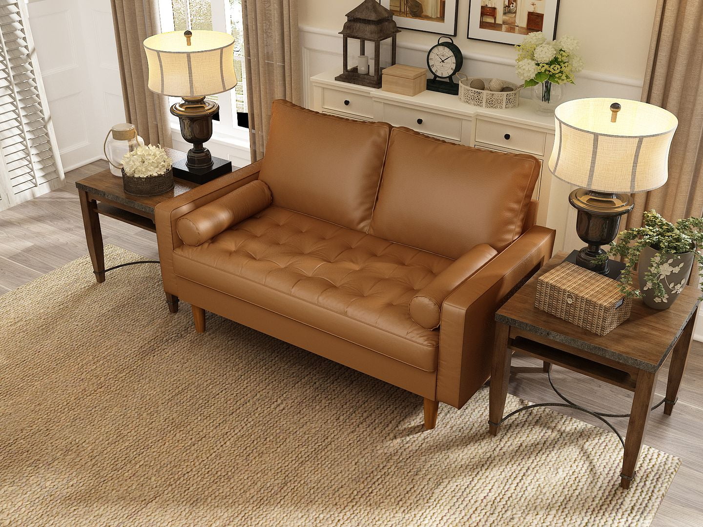 Tan Brown Faux Leather Loveseat W58688