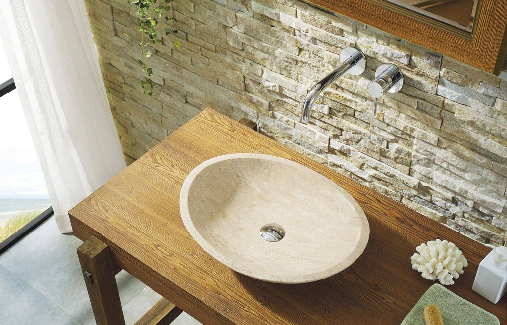 Beige Travertine Marble Bathroom Vessel Sink A99428
