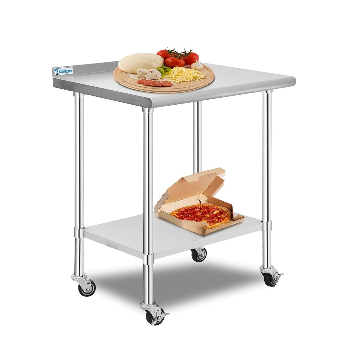 Stainless Steel Prep Table with Undershelf and Caster Wheels R19076