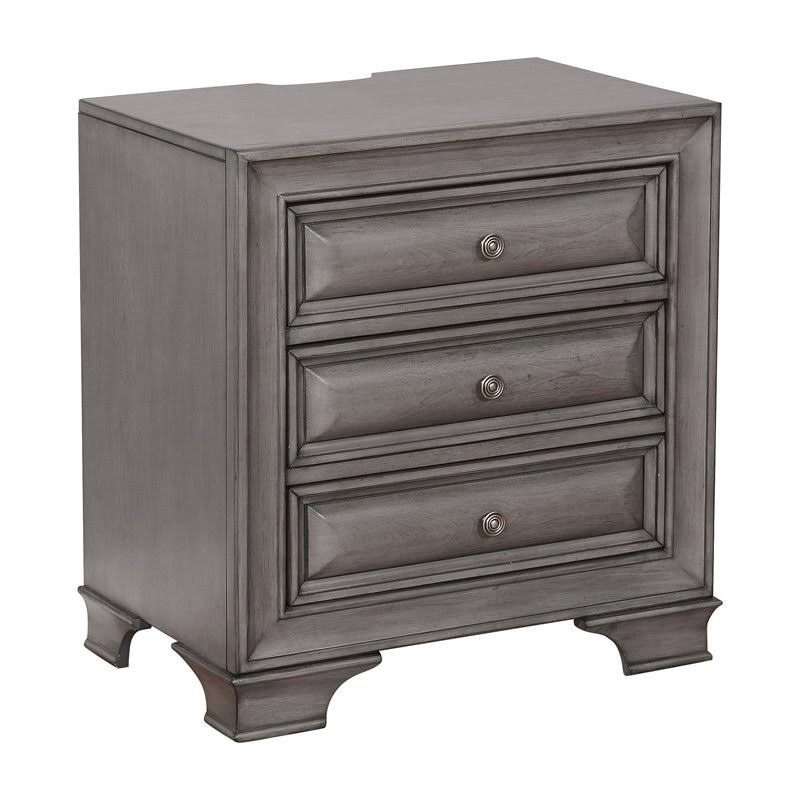 Gray Solid Wood 3-Drawer Nightstand E78611
