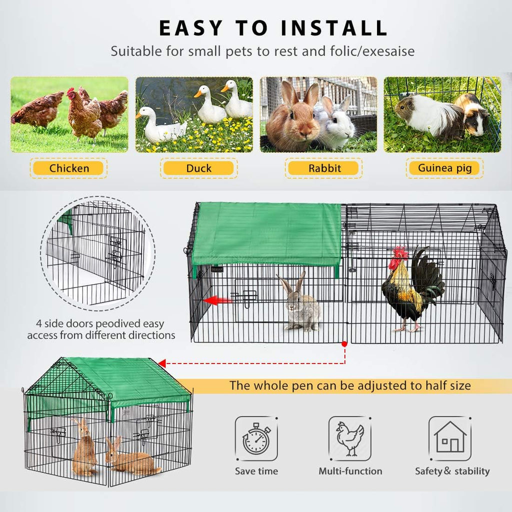 71" x 30" Foldable Metal Chicken Cage Enclosure with Weather Proof Cover I765