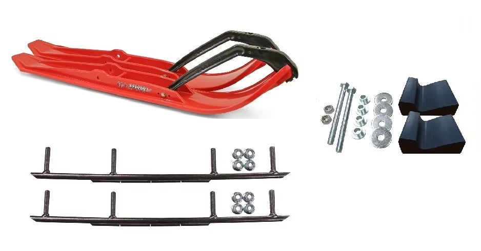 Red XPT Snowmobile Skis with 8" Round Bars Complete Kit K5279