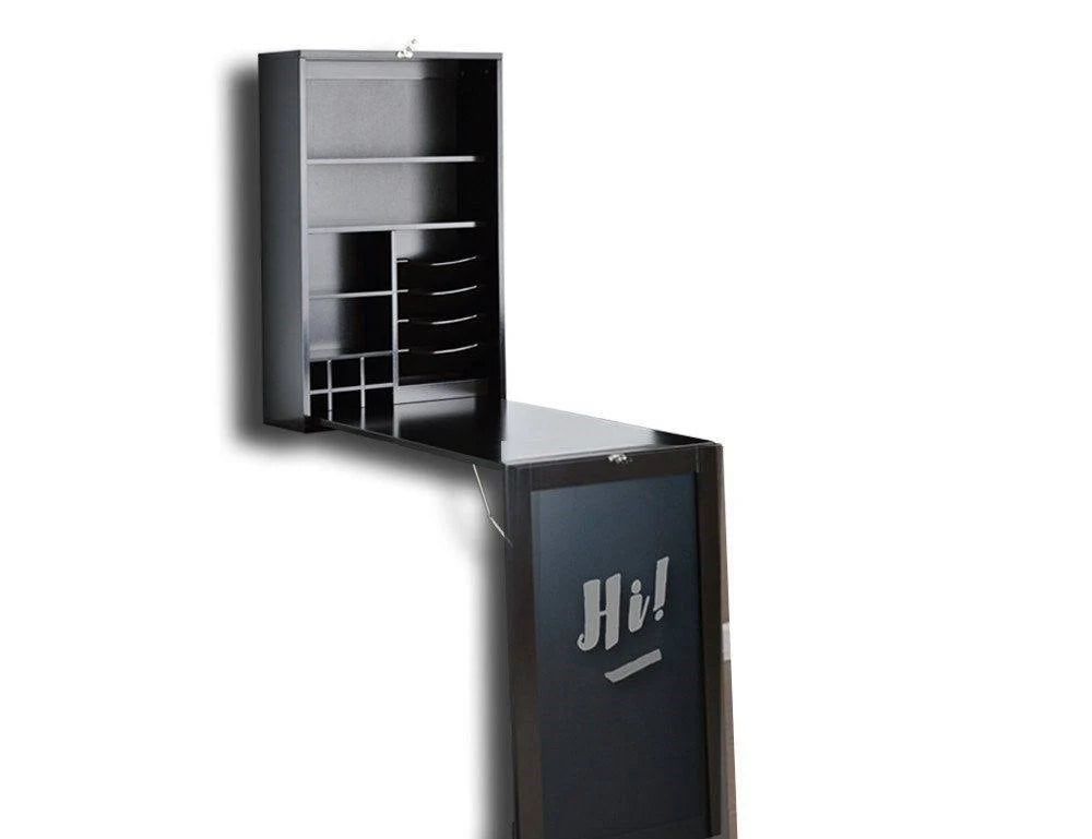 Black Fold Down Desk Wall Cabinet with Chalkboard Q51562