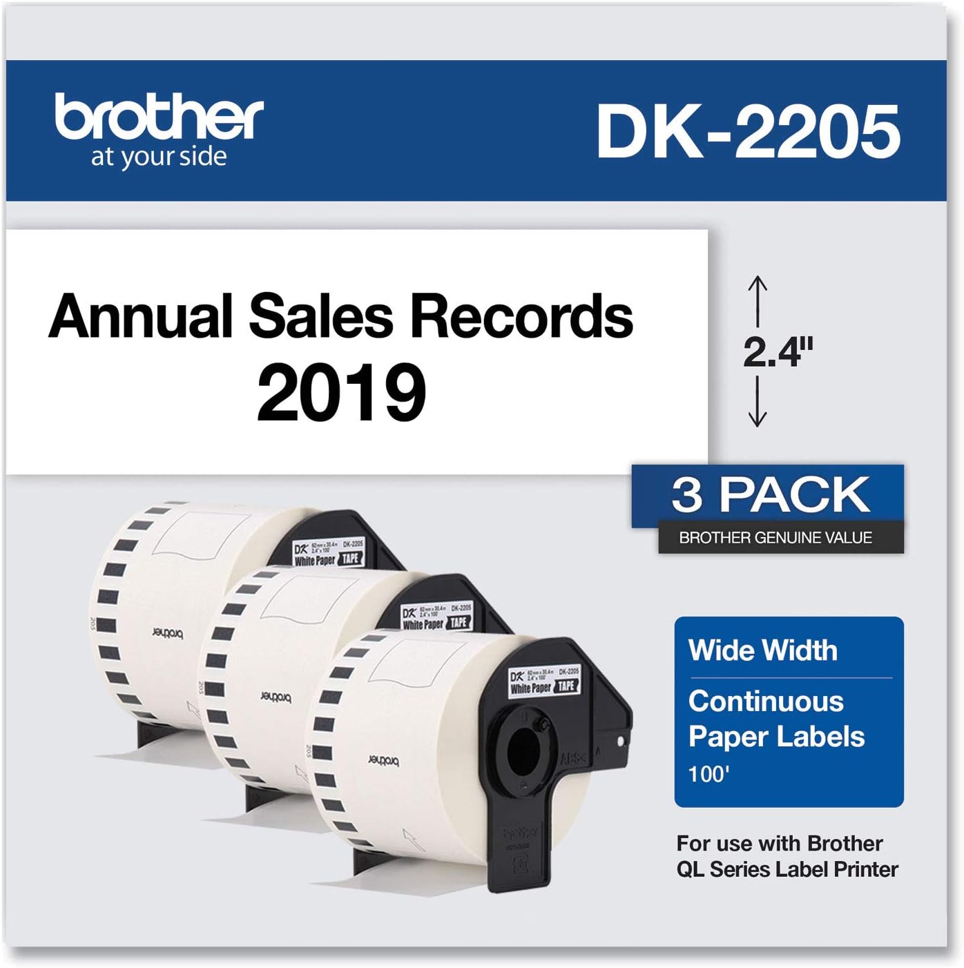 Continuous Paper Label Roll, 2.4” x 100 Feet, 3 Rolls, White T521031