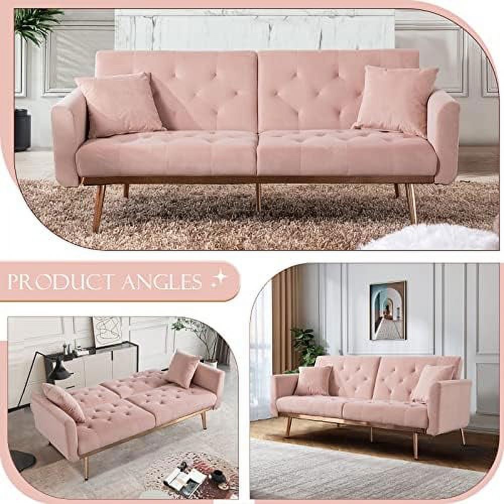 Convertible Velvet Futon Sofa Bed with 2 Pillows N8352
