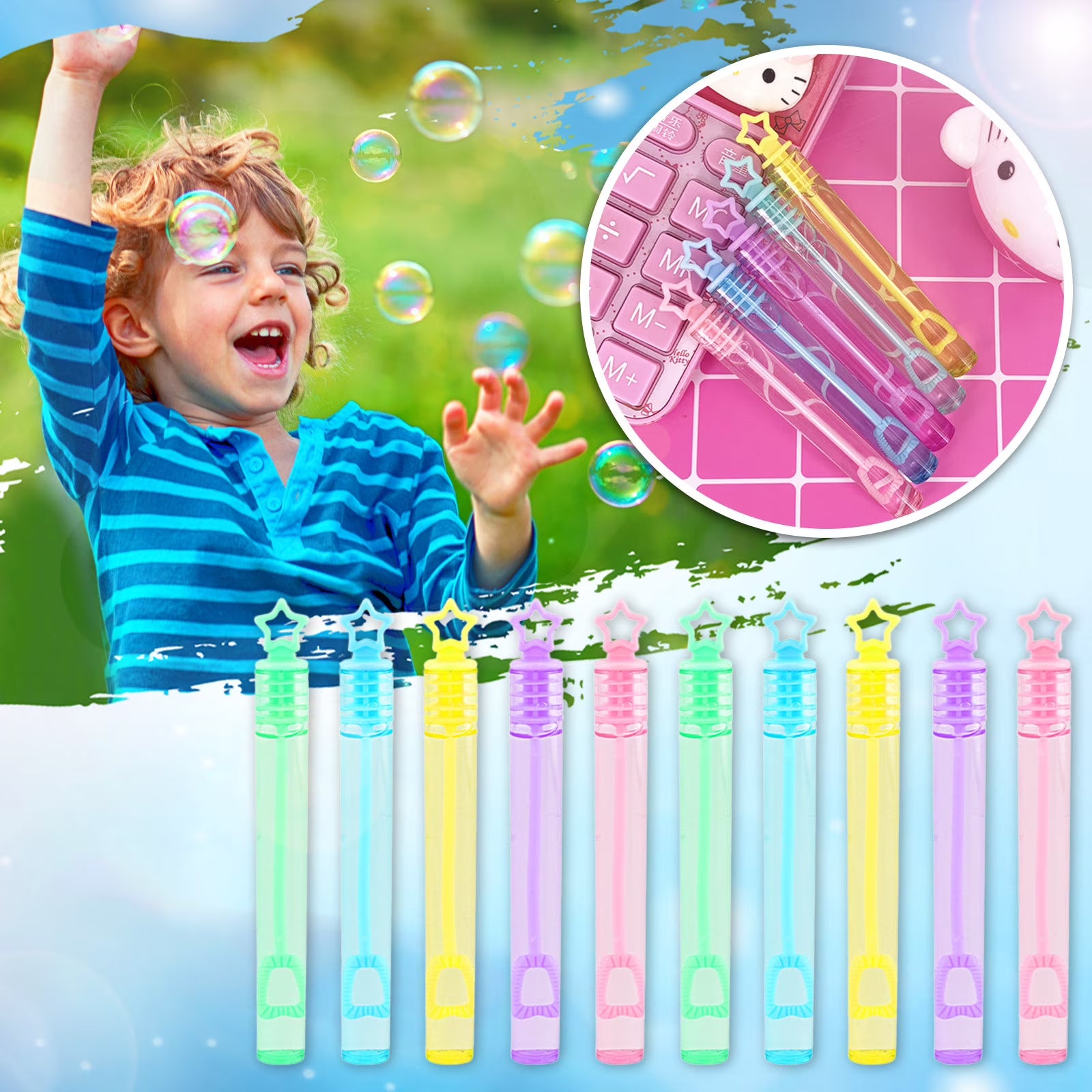 Heart & Star Shaped Tube Soap Mini Bubble Wand Stick Toy H910755