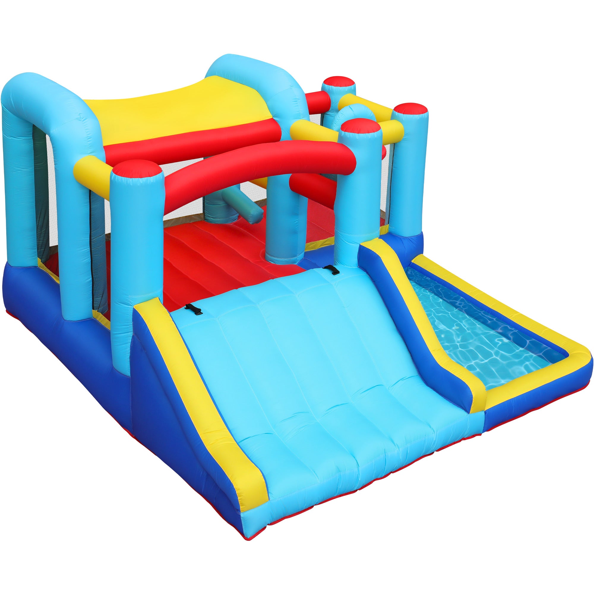 Inflatable Water Slide Bounce House with Splash Pool & Basketball Rim O335570