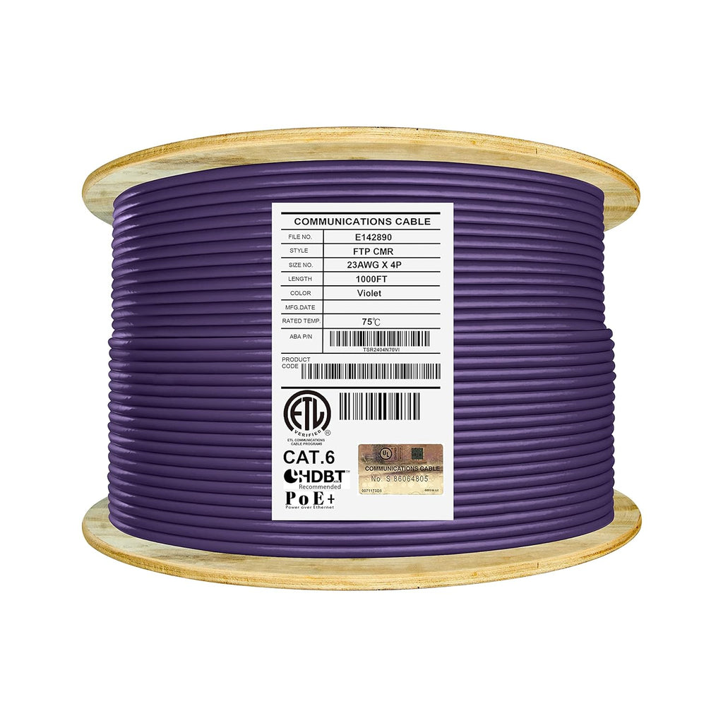 Bulk Ethernet Cable Reel, Cat6 Shielded Riser, 1000ft, F/UTP 23AWG, Solid Bare Copper, Orange W3994