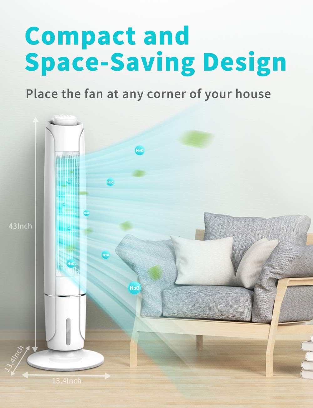 Portable Evaporative Air Cooler, 3 Speeds, 60° Oscillation, 12H Timer, 43IN Tall L7701