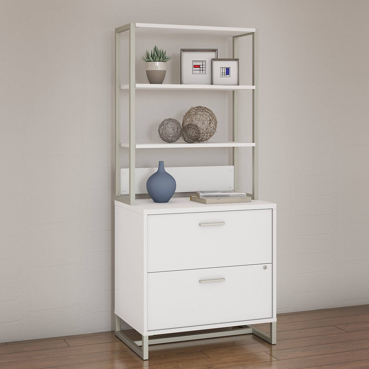 White Lateral File Cabinet with Hutch E7133