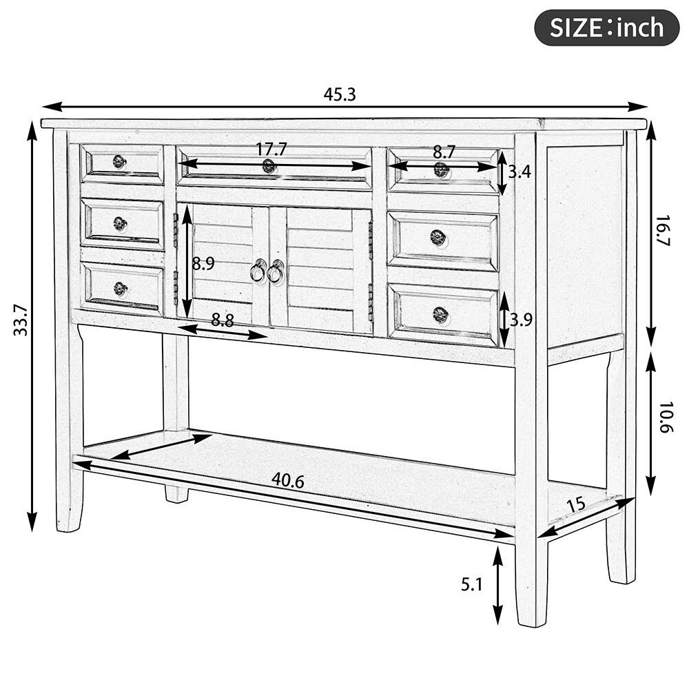 Blue Console Table with 7 Drawers and 1 Cabinet C806