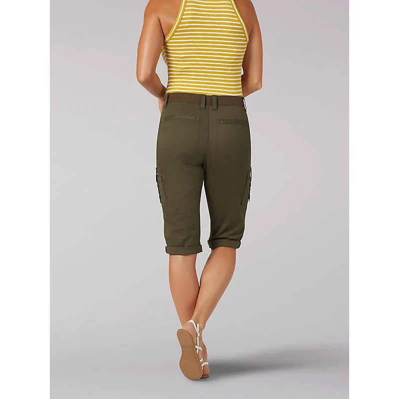 Green Relaxed Fit Cargo Skimmer Capris F9171