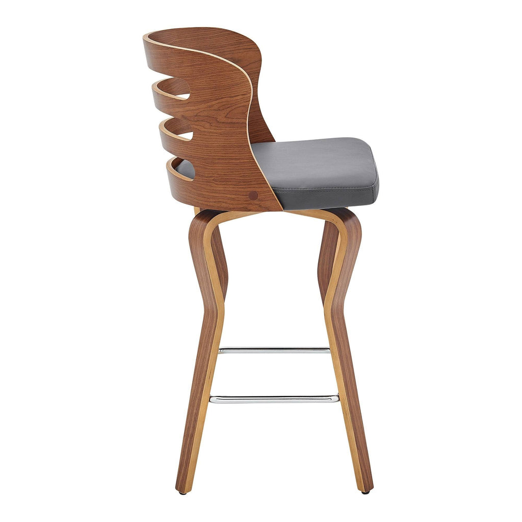 Swivel Gray Faux Leather and Walnut Wood Bar Stool A62810