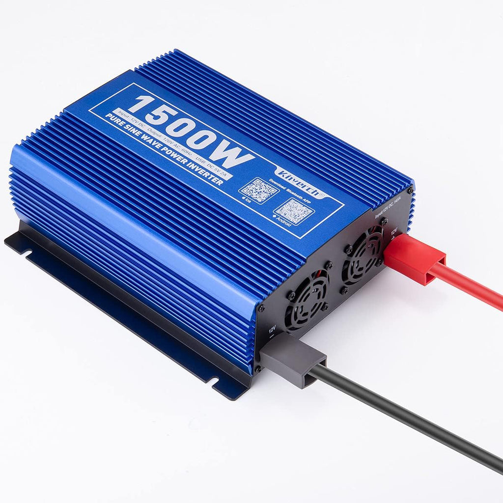 1500W Pure Sine Wave Power Inverter 12V DC to 110V AC Car Inverter with Bluetooth 2AC Outlets USB Port L515