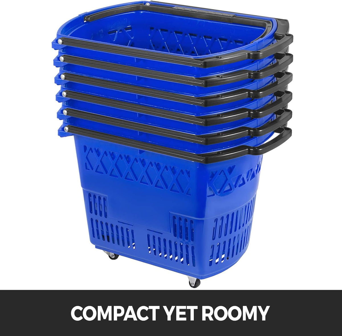 Blue Plastic Shopping Basket Set with Wheels C952004