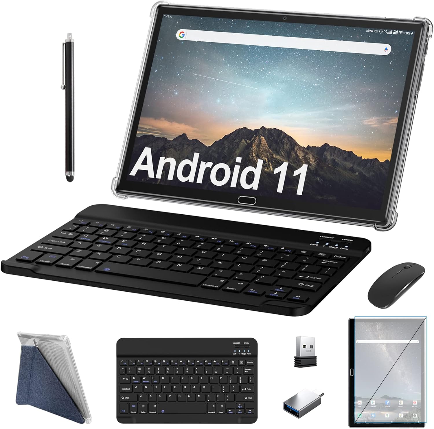 10 inch 4G Tablet with Dual Sim Card Slot, 4GB+64GB+256 Expandable Storage, Keyboard Wireless Mouse Stylus (Black) I637980