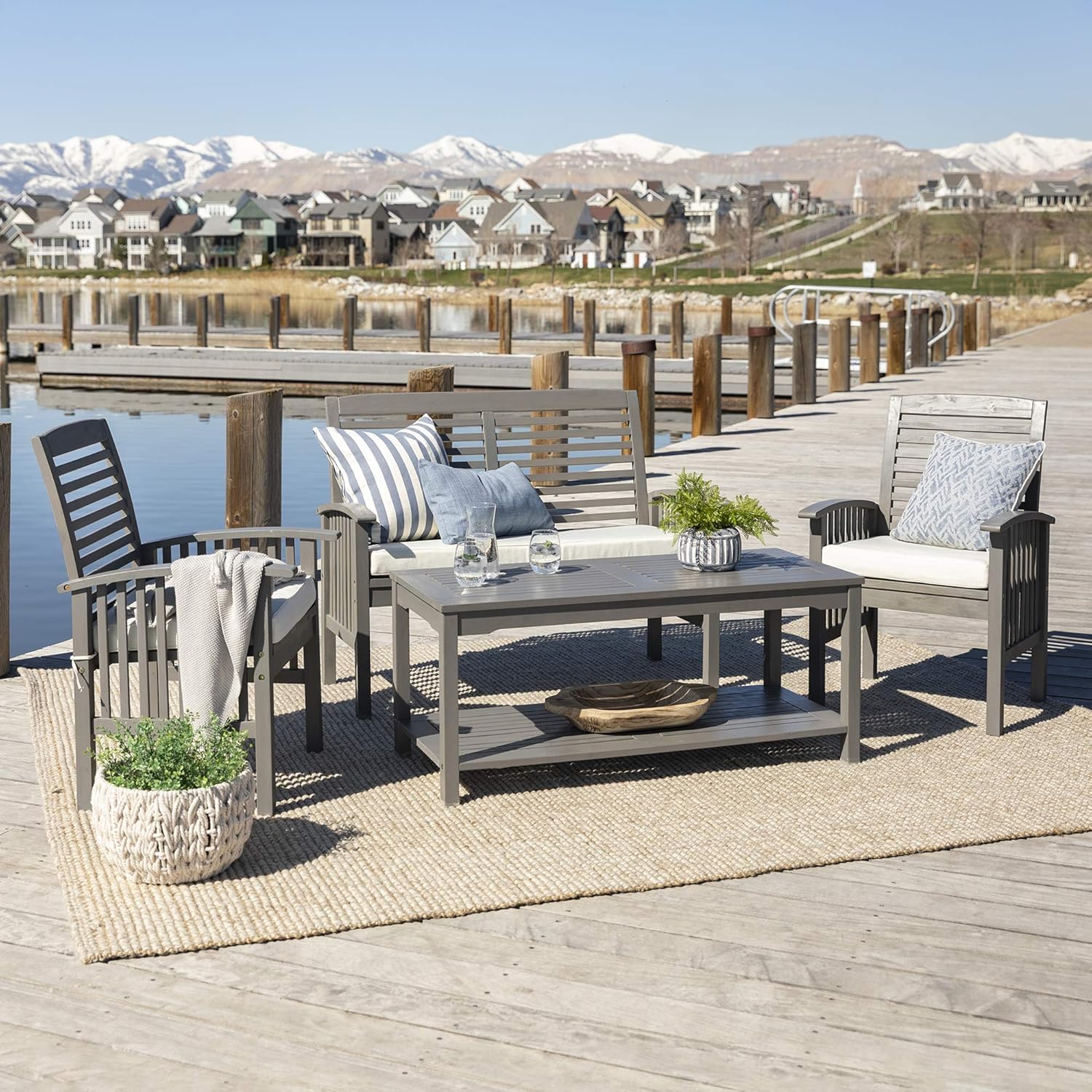 2 Piece Solid Acacia Wood Outdoor Dining Chairs, Set of 2, Brown U26705