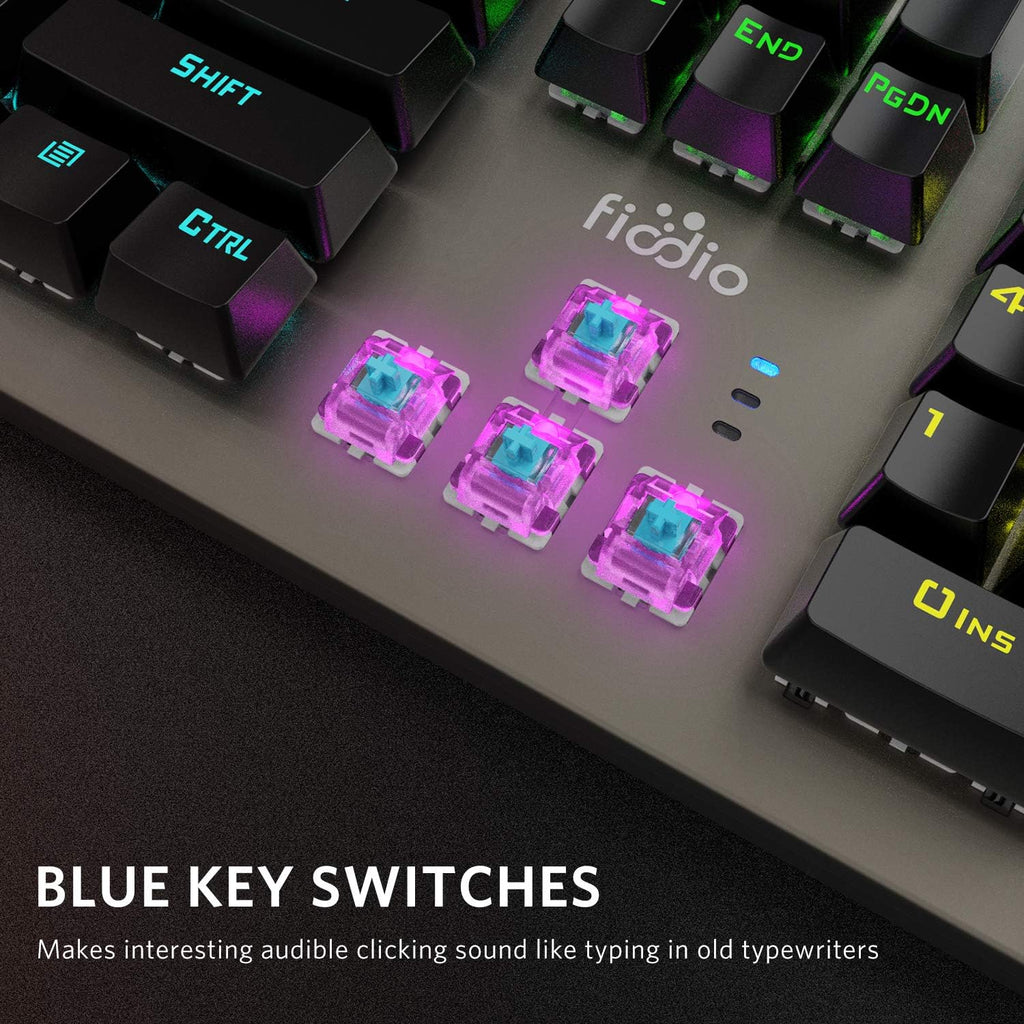 Wired RGB Rainbow Backlit Mechanical Keyboard with Blue Switches E208