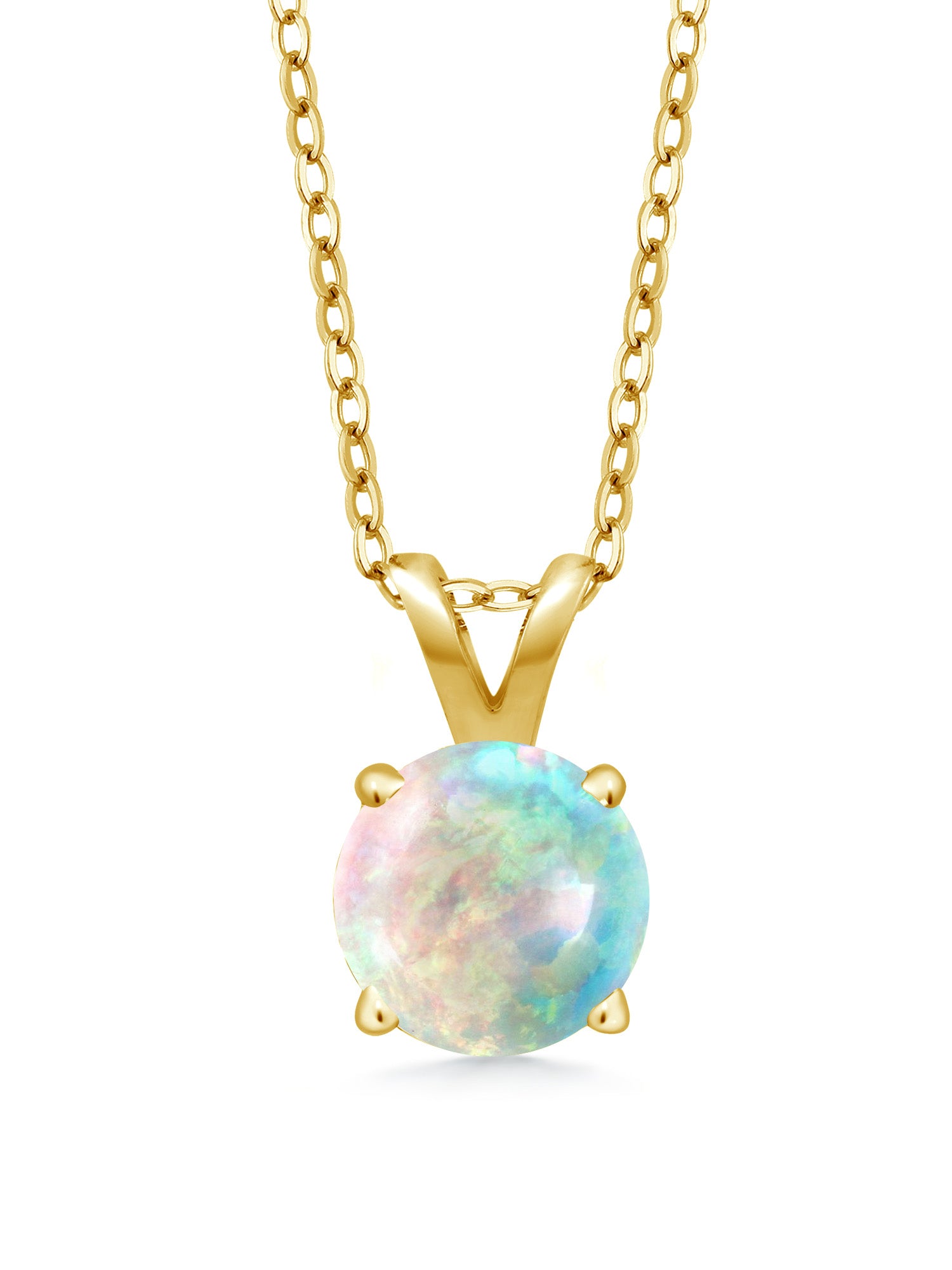18K Yellow Gold Plated White Opal Pendant Necklace with 18 inch Silver Chain F35937