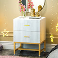 White 2-Drawer Nightstand with Storage Cabinet Metal Frame C14094
