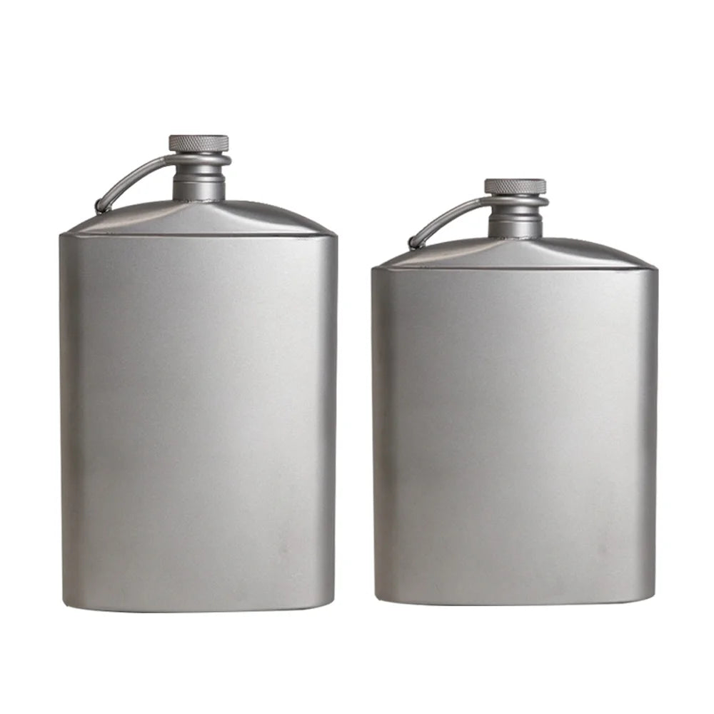 Titanium Flask Hip Flagon with Screw Clip Ultralight Hydration Flat Bottle with Ti Funnel P26149