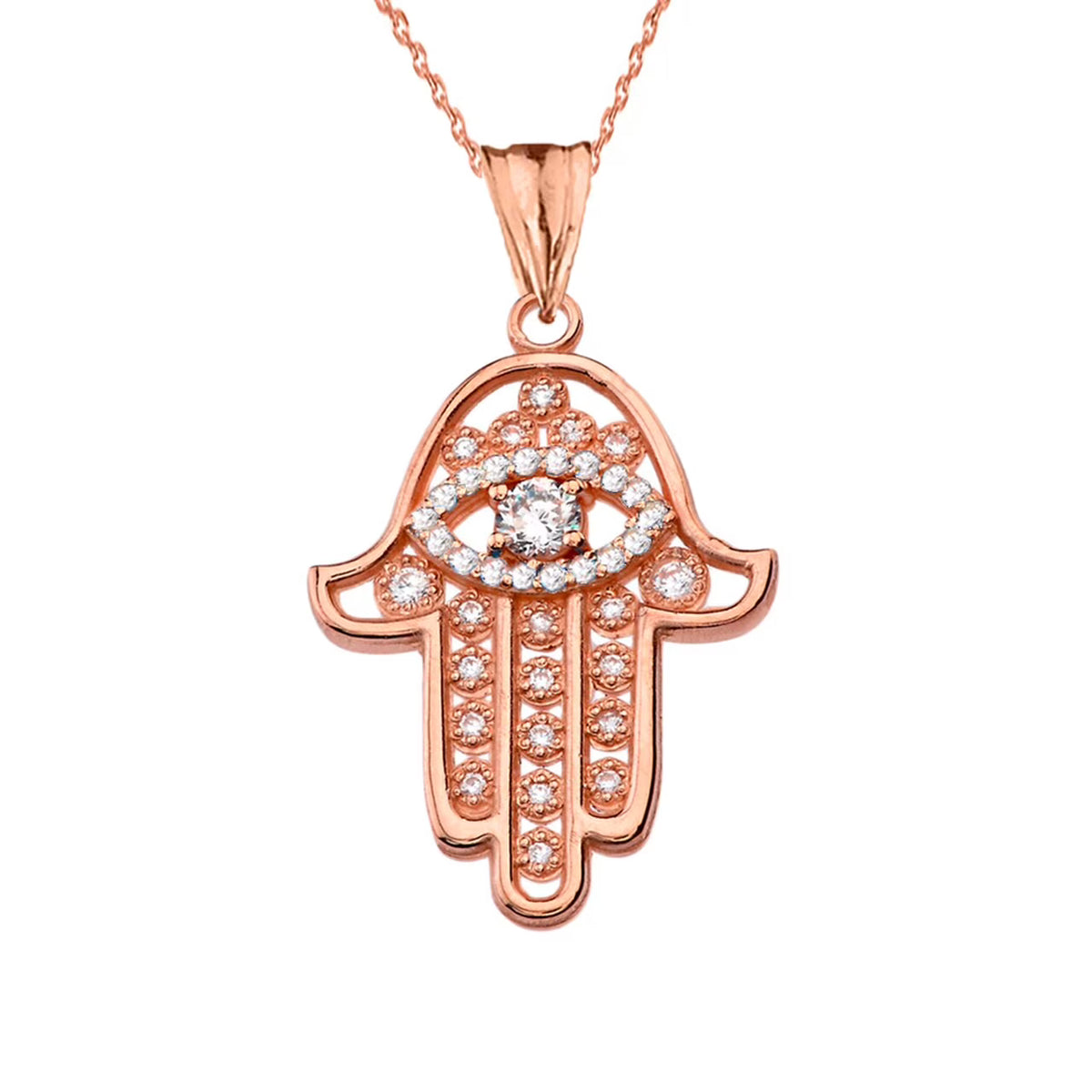 14K Rose Gold Evil Eye Pendant Necklace with 18" chain I92482